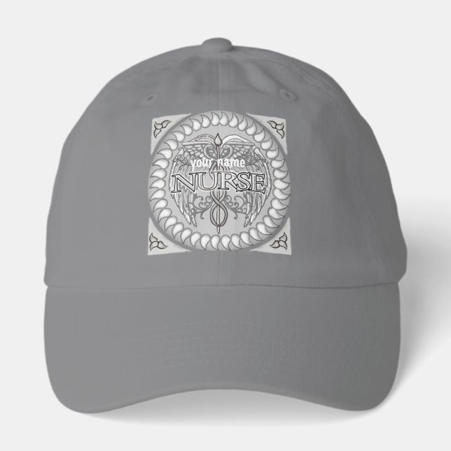 Fancy gray caduceus nurse  hat (Front)