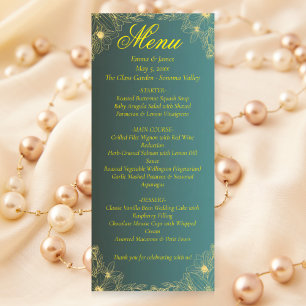 Fancy Green and Gold Floral Wedding Menu Card