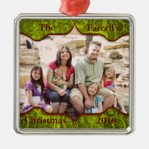 Fancy Green Fluer Family Holiday Ornament