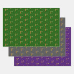 [ Thumbnail: Fancy Green, Gray, Purple, Faux Gold 1st Event # Wrapping Paper Sheets ]