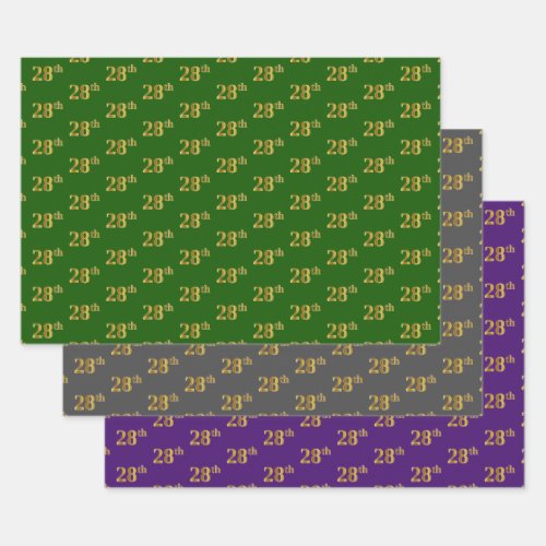 Fancy Green Gray Purple Faux Gold 28th Event  Wrapping Paper Sheets