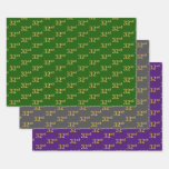 [ Thumbnail: Fancy Green, Gray, Purple, Faux Gold 32nd Event # Wrapping Paper Sheets ]