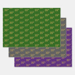 [ Thumbnail: Fancy Green, Gray, Purple, Faux Gold 35th Event # Wrapping Paper Sheets ]