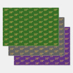 [ Thumbnail: Fancy Green, Gray, Purple, Faux Gold 39th Event # Wrapping Paper Sheets ]