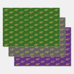 [ Thumbnail: Fancy Green, Gray, Purple, Faux Gold 40th Event # Wrapping Paper Sheets ]