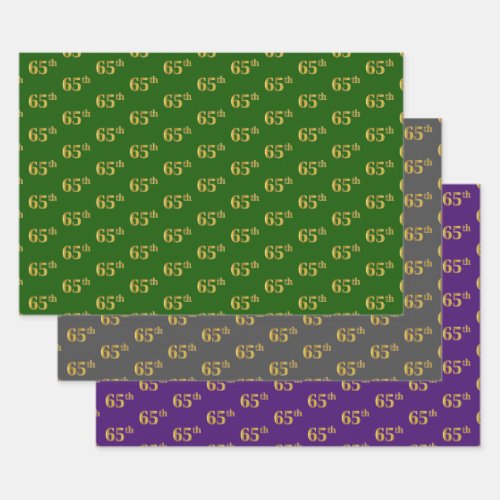 Fancy Green Gray Purple Faux Gold 65th Event  Wrapping Paper Sheets