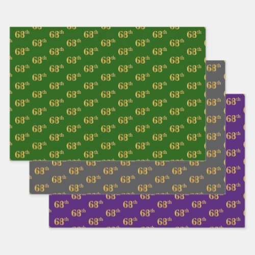 Fancy Green Gray Purple Faux Gold 68th Event  Wrapping Paper Sheets
