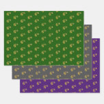 [ Thumbnail: Fancy Green, Gray, Purple, Faux Gold 6th Event # Wrapping Paper Sheets ]