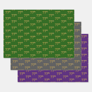 Fancy Green, Gray, Purple, Faux Gold 77th Event # Wrapping Paper Sheets