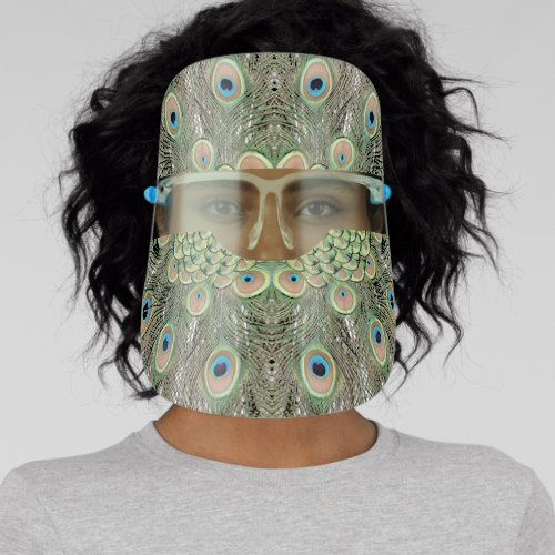 Fancy Green Peacock Feather Abstract Face Shield