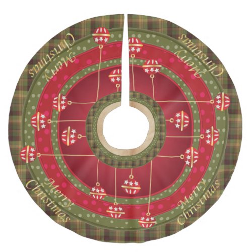 Fancy Green Plaid and Red Christmas Ornaments Brushed Polyester Tree Skirt
