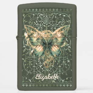 Fancy Green Steampunk Butterfly Personalized Zippo Lighter