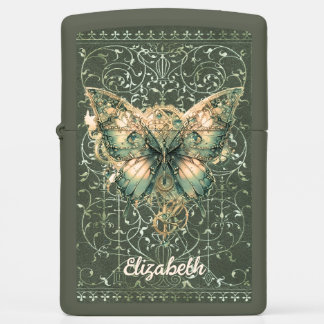 Fancy Green Steampunk Butterfly Personalized Zippo Lighter