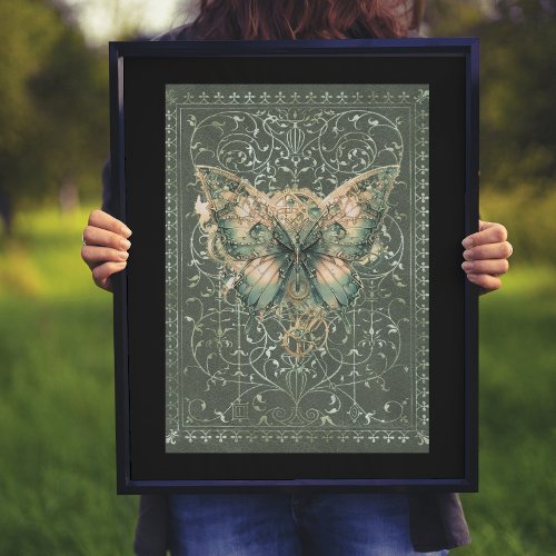 Fancy Green Steampunk Butterfly  Poster