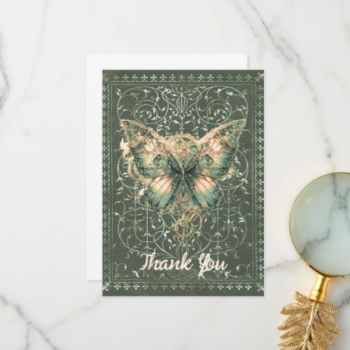 Fancy Green Steampunk Butterfly Thank You Card