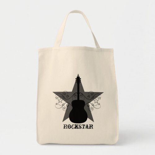 Fancy Guitar Star Swirls Bag Black Tote Bag