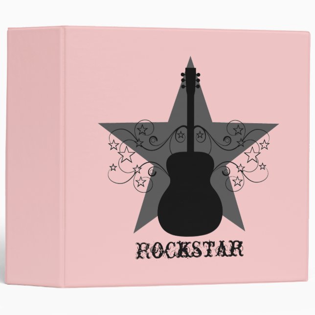 Fancy Guitar Star Swirls Binder, Black and Gray Binder (Front/Spine)