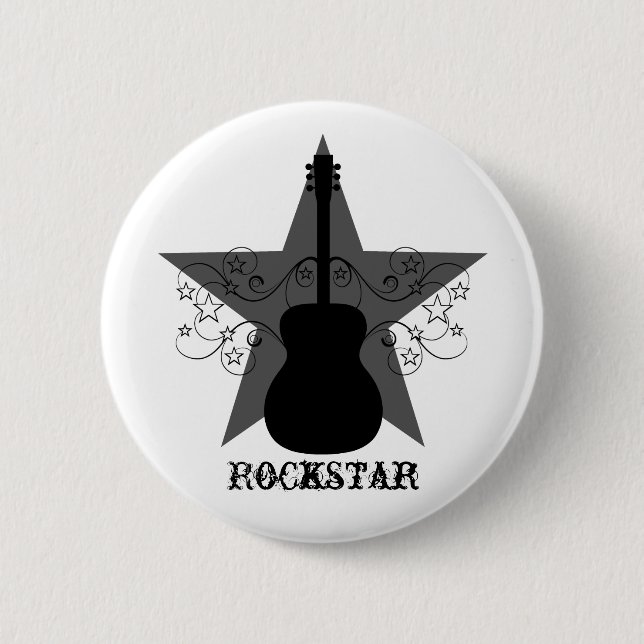 Fancy Guitar Star Swirls Button, Black Button (Front)