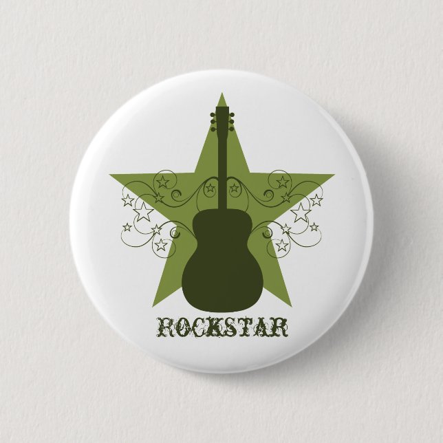 Fancy Guitar Star Swirls Button, Green Pinback Button (Front)