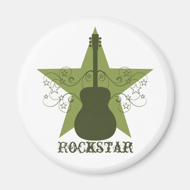 Fancy Guitar Star Swirls Magnet, Green Magnet (Front)