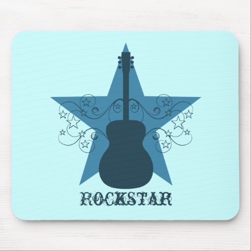 Fancy Guitar Star Swirls Mousepad Royal Blue Mouse Pad