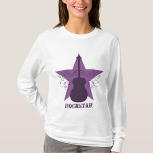 Fancy Guitar Star Swirls Women's Shirt, Purple T-Shirt