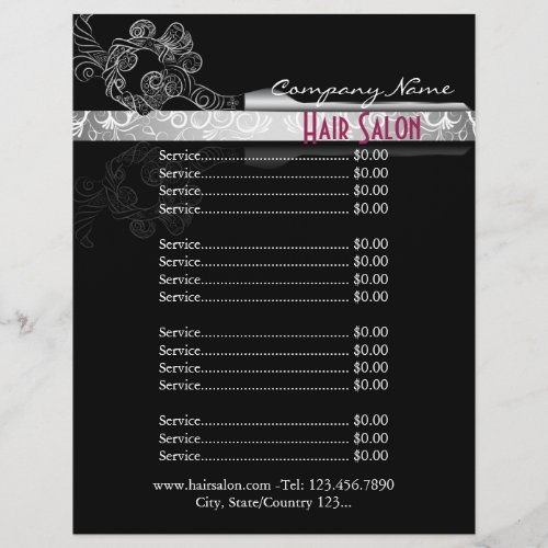 Fancy hair salon price list flyer