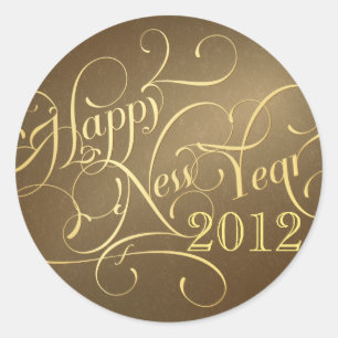 Fancy Happy New Year Stickers - Gold