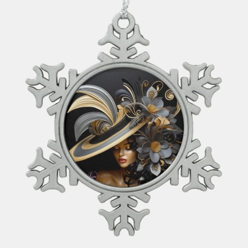 FANCY HAT PARADE 1 SNOWFLAKE PEWTER CHRISTMAS ORNAMENT