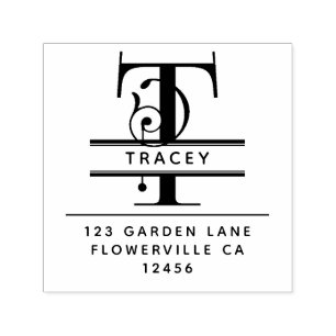 Fancy Head Letter - T -  Return Address Monogram Self-inking Stamp