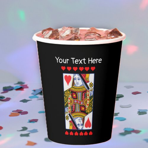 Fancy Heart Queen Playing Card Bright Hearts Black Paper Cups