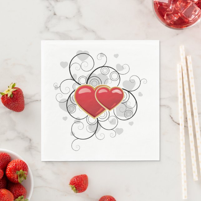 Fancy Heart Red Love Napkins (Insitu)