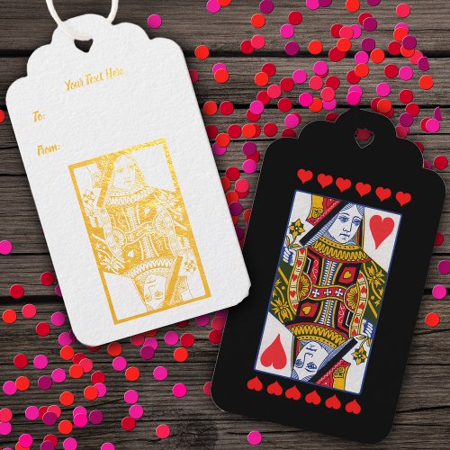 Fancy Heart Suite Queen Playing Card Red Hearts Foil Gift Tags