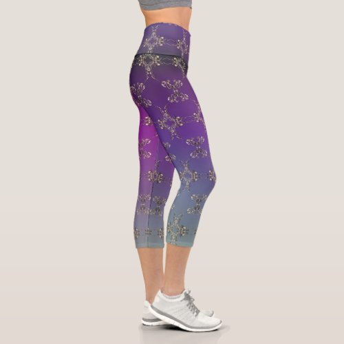 Fancy Hearts Purple Gradient   Capri Leggings