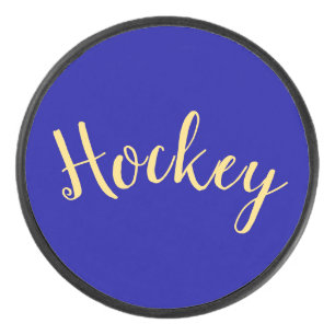Fancy "Hockey" Script Rich Royal Blue Background Hockey Puck