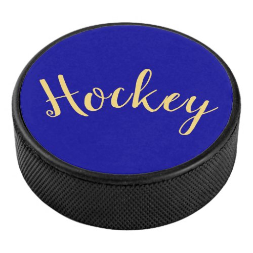 Fancy Hockey Script Rich Royal Blue Background Hockey Puck
