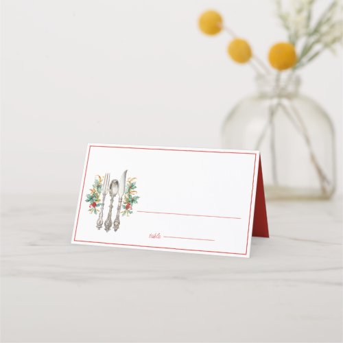 Fancy Holiday Silverware Merry Christmas  Place Card