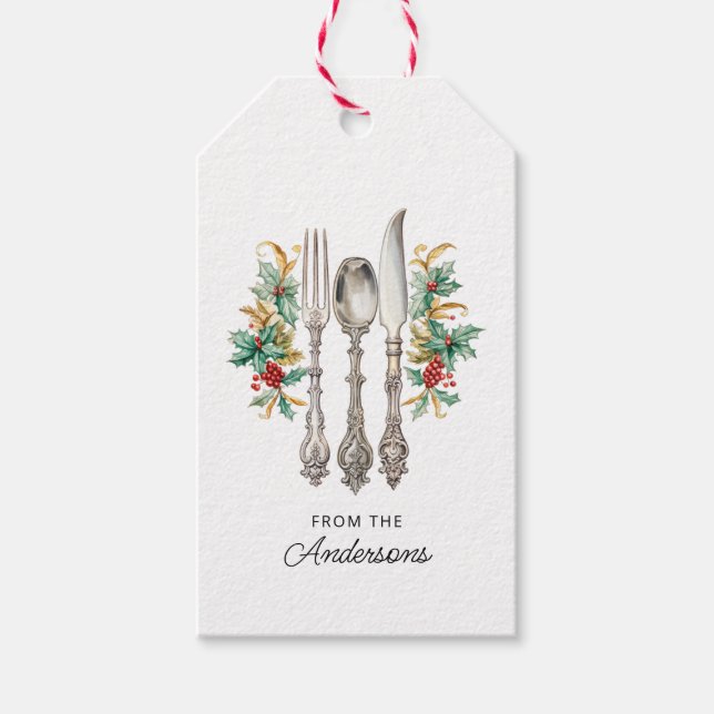 Fancy Holiday Silverware Personalized Gift Tags (Front)