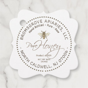 Fancy Honey and Nutrition Tag with Bee on white