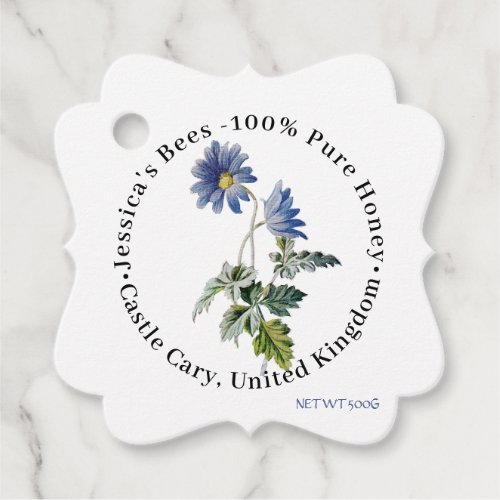 Fancy Honey Jar Neck Tag with Blue Wildflower