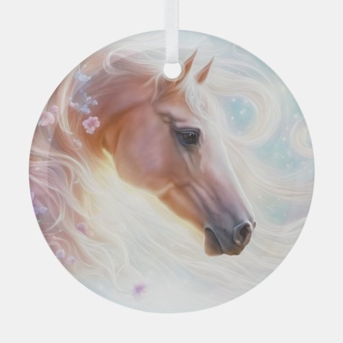 Fancy Horse and Flowers Glass Ornament