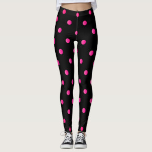 Fancy Hot Pink and Black Retro Polka Dot Leggings