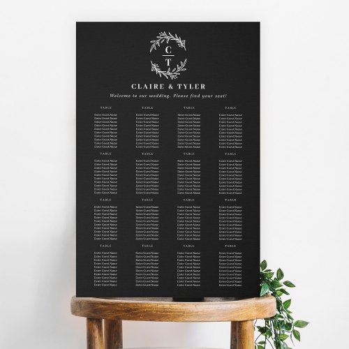 Fancy Initials EDITABLE COLOR Seating Chart Faux Canvas Print