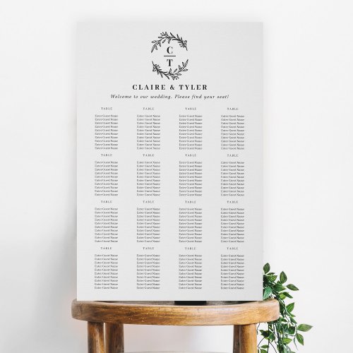 Fancy Initials EDITABLE COLOR Seating Chart Faux Canvas Print