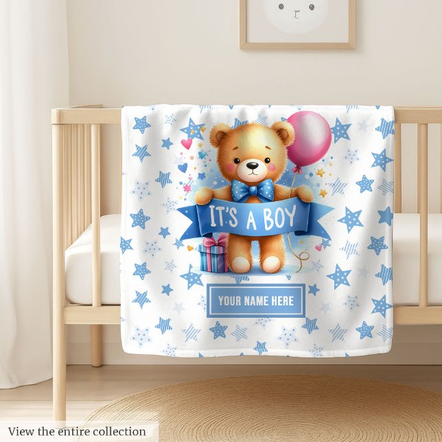 Fancy It’s a Boy Blanket with Teddy Bear Accent (Fancy It’s a Boy Blanket with Teddy Bear Accent)