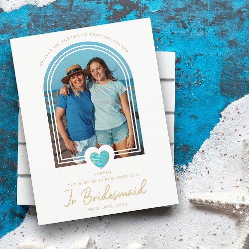 Fancy Jr Bridesmaid Blue Heart Photo Proposal Postcard