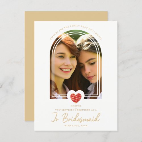 Fancy Jr Bridesmaid Red Heart Photo Proposal Postcard