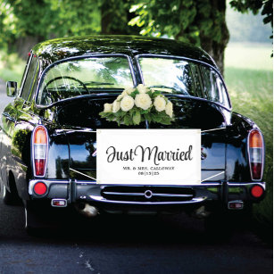 DWARFOO Just Married Car Decorations, Just Married Car Wedding Banner Car Decoration, Just Married Sign Banner Car Decorations Fit for Honeymoon