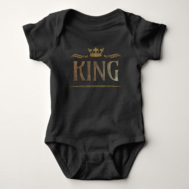 Fancy King Lettering - Grand Medieval Royal Crown Baby Bodysuit (Front)