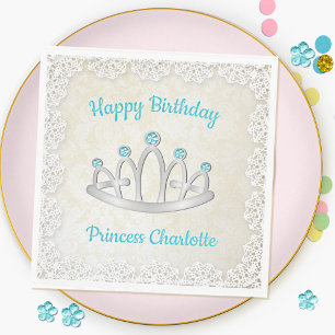 Fancy Lace Princess Tiara Birthday Paper Napkin